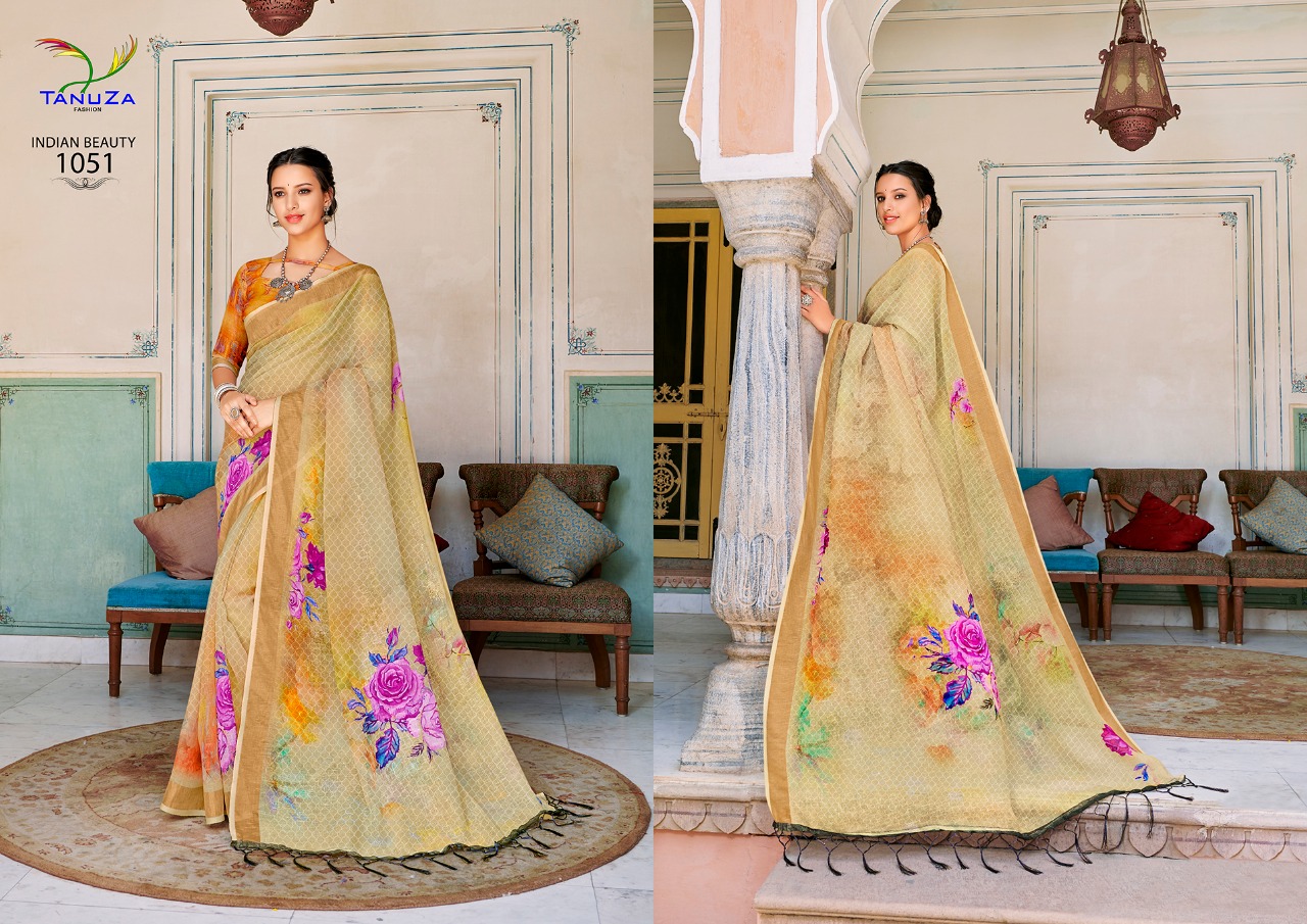 Indian Beauty Vol-4 By Tanuza Fashion 1044 To 1054 Indian Traditional Wear Collection Beautiful Stylish Fancy Colorful Party Wear & Occasional Wear Pure Linen Sarees At Wholesale Price