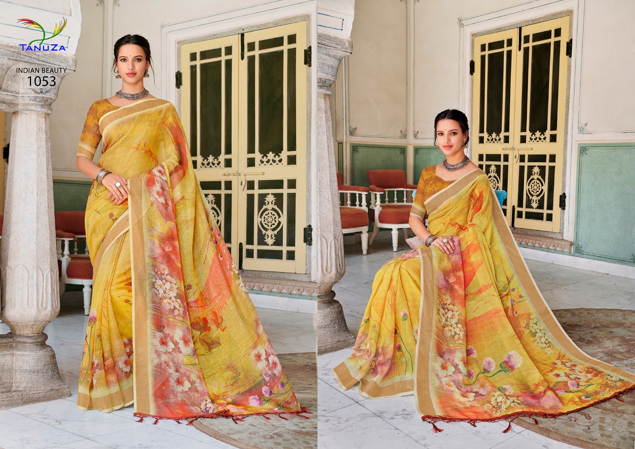Indian Beauty Vol-4 By Tanuza Fashion 1044 To 1054 Indian Traditional Wear Collection Beautiful Stylish Fancy Colorful Party Wear & Occasional Wear Pure Linen Sarees At Wholesale Price