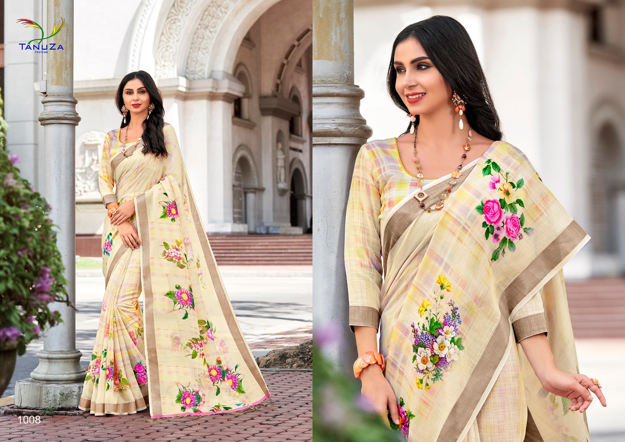 Indian Beauty By Tanuza Fashion Indian Traditional Wear Collection Beautiful Stylish Fancy Colorful Party Wear & Occasional Wear Pure Linen Sarees At Wholesale Price