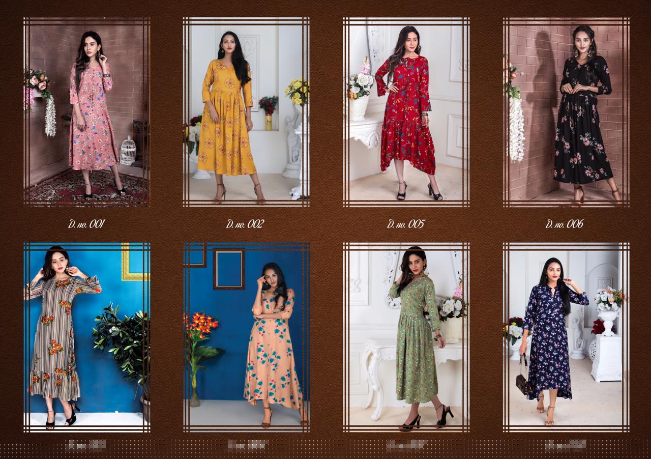 Innayat By Rooi 001 To 008 Series Beautiful Stylish Colorful Fancy Party Wear & Ethnic Wear & Ready To Wear Heavy Rayon Flex Kurtis At Wholesale Price
