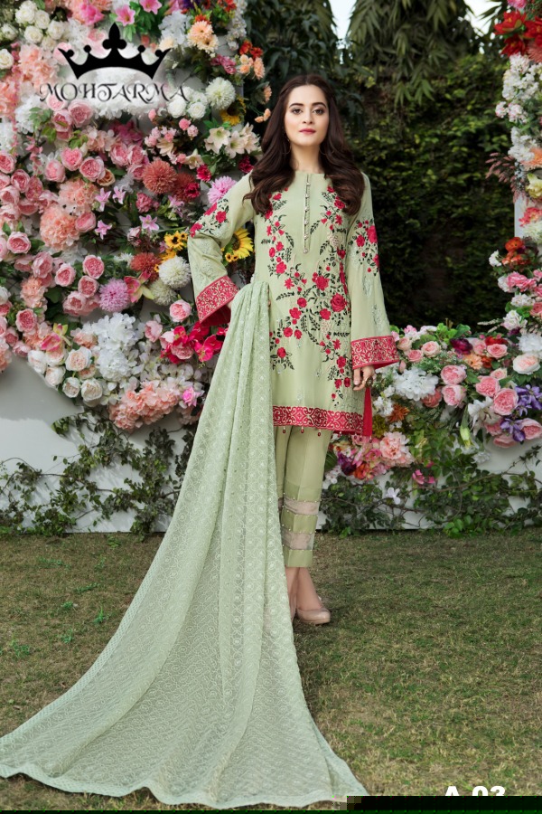 Intizaar By Mohtarma Fabrics 01 To 05 Series Designer Pakistani Suits Embroidered Stylish Fancy Beautiful Colorful Faux Georgette Dresses At Wholesale Price