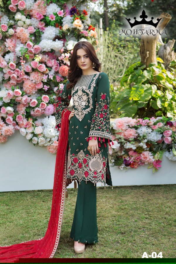 Intizaar By Mohtarma Fabrics 01 To 05 Series Designer Pakistani Suits Embroidered Stylish Fancy Beautiful Colorful Faux Georgette Dresses At Wholesale Price