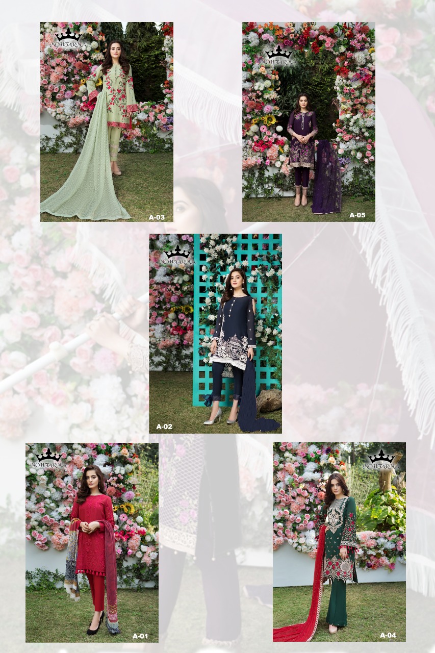 Intizaar By Mohtarma Fabrics 01 To 05 Series Designer Pakistani Suits Embroidered Stylish Fancy Beautiful Colorful Faux Georgette Dresses At Wholesale Price