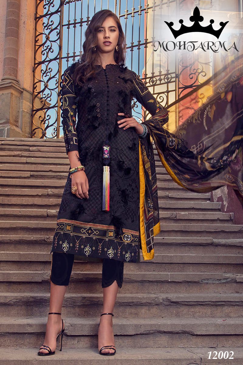 Intizar Vol-2 By Mohtarma Fabrics 12001 To 12005 Series Designer Pakistani Suits Embroidered Stylish Fancy Beautiful Colorful Cambric Cotton Digital Printed Dresses At Wholesale Price