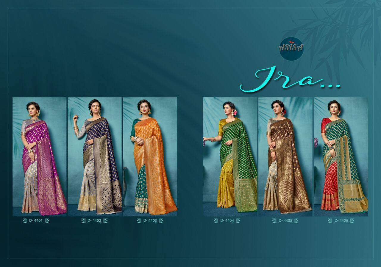 Ira Vol-1 By Asisa 4401 To 4406 Series Indian Traditional Wear Collection Beautiful Stylish Fancy Colorful Party Wear & Occasional Wear Lichi Base Top Dyed Printed Sarees At Wholesale Price
