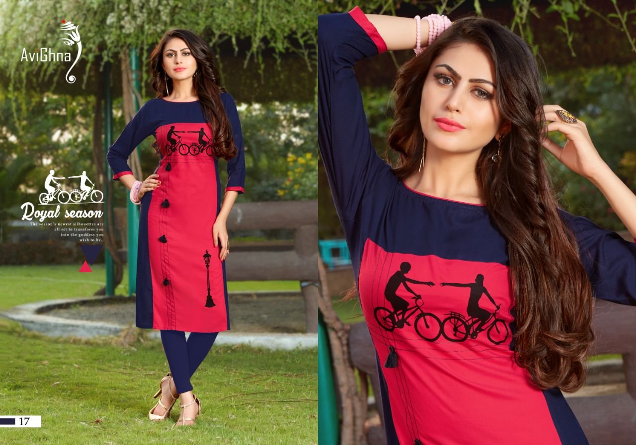 Irreplaceable By Avighna Creation 13 To 20 Series Beautiful Colorful Stylish Fancy Casual Wear & Ethnic Wear & Ready To Wear Rayon Embroidered Kurtis At Wholesale Price