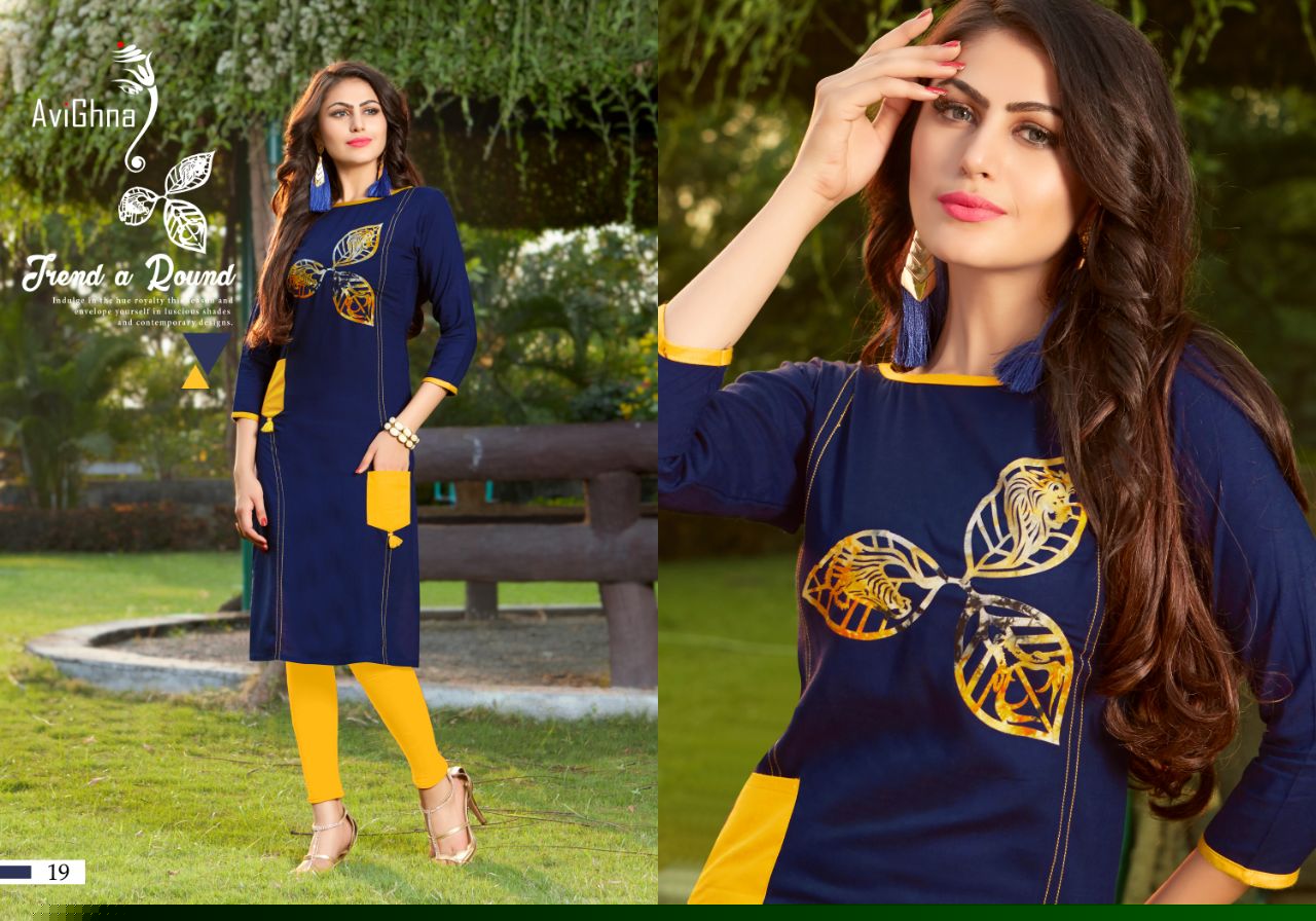 Irreplaceable By Avighna Creation 13 To 20 Series Beautiful Colorful Stylish Fancy Casual Wear & Ethnic Wear & Ready To Wear Rayon Embroidered Kurtis At Wholesale Price