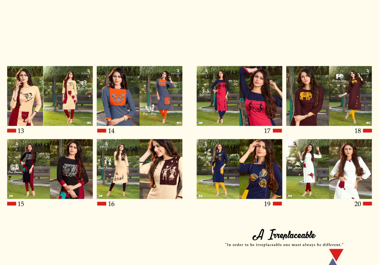 Irreplaceable By Avighna Creation 13 To 20 Series Beautiful Colorful Stylish Fancy Casual Wear & Ethnic Wear & Ready To Wear Rayon Embroidered Kurtis At Wholesale Price