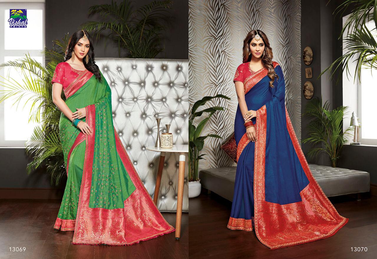Isabella By Vishal Prints 13059 To 13070 Series Indian Traditional Wear Collection Beautiful Stylish Fancy Colorful Party Wear & Occasional Wear Silk Sarees At Wholesale Price