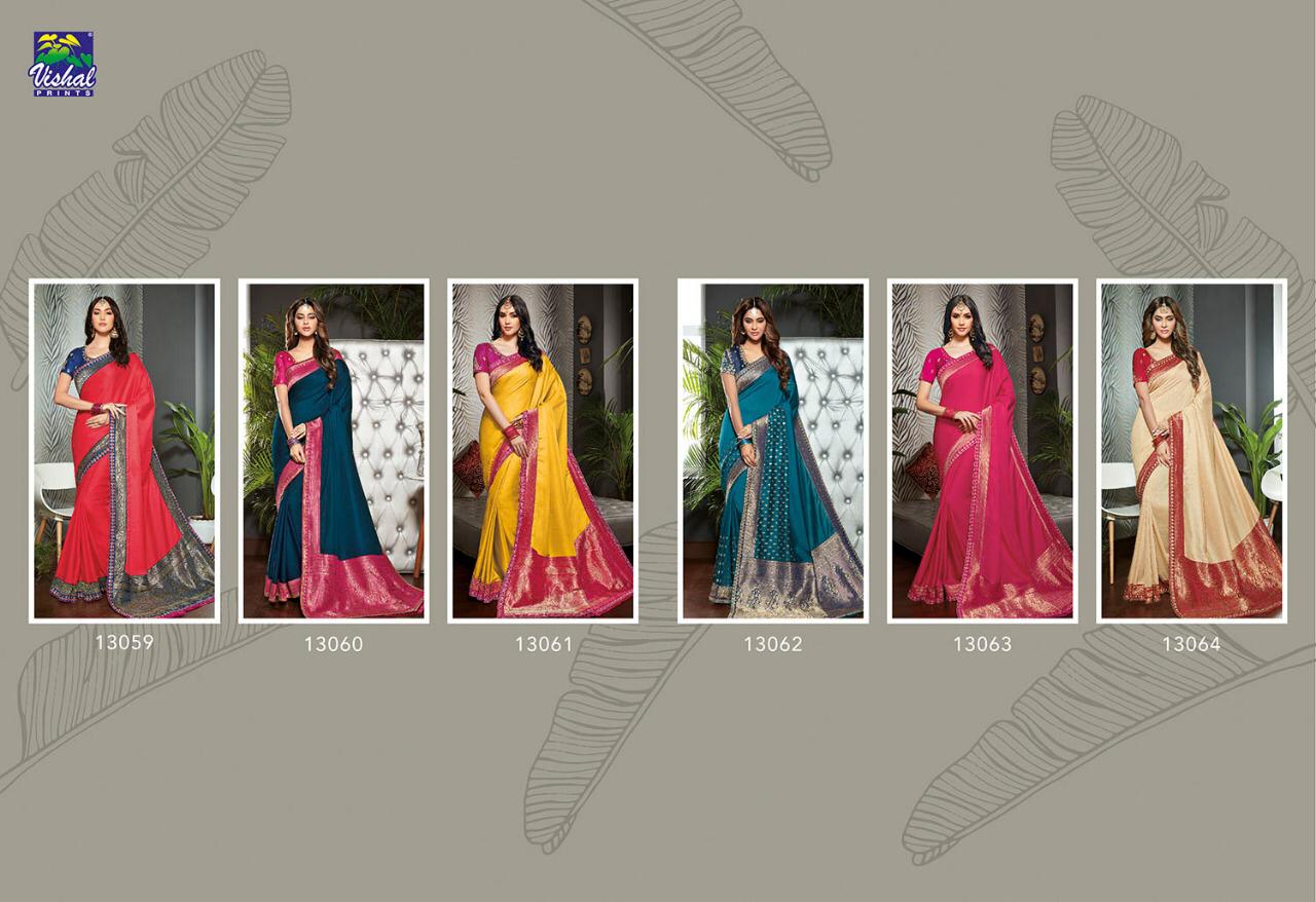 Isabella By Vishal Prints 13059 To 13070 Series Indian Traditional Wear Collection Beautiful Stylish Fancy Colorful Party Wear & Occasional Wear Silk Sarees At Wholesale Price