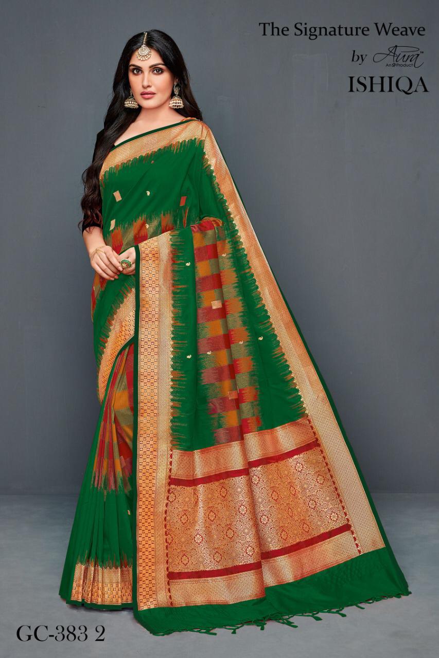 Ishiqa By Aura 3831 To 3836 Series Indian Traditional Wear Collection Beautiful Stylish Fancy Colorful Party Wear & Occasional Wear Lichi Silk Printed Sarees At Wholesale Price