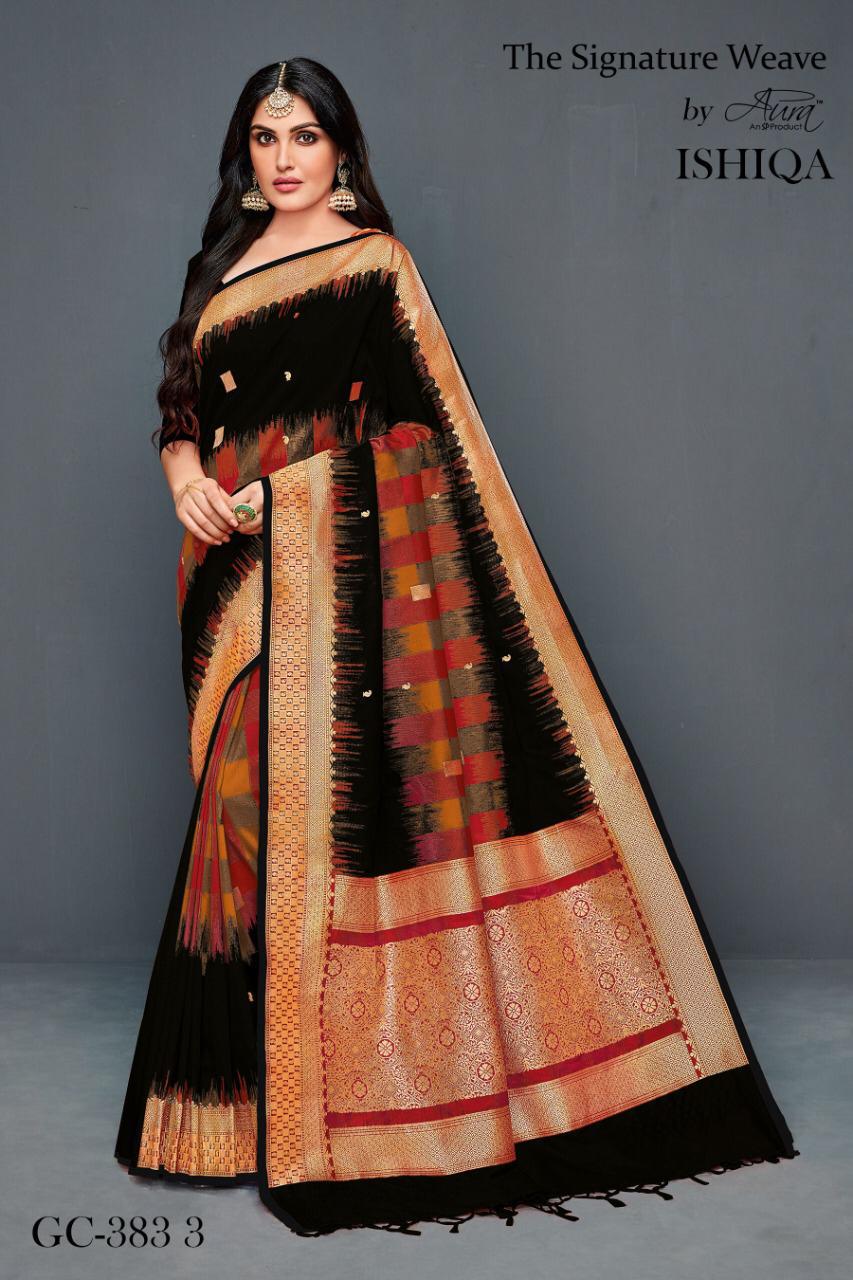 Ishiqa By Aura 3831 To 3836 Series Indian Traditional Wear Collection Beautiful Stylish Fancy Colorful Party Wear & Occasional Wear Lichi Silk Printed Sarees At Wholesale Price