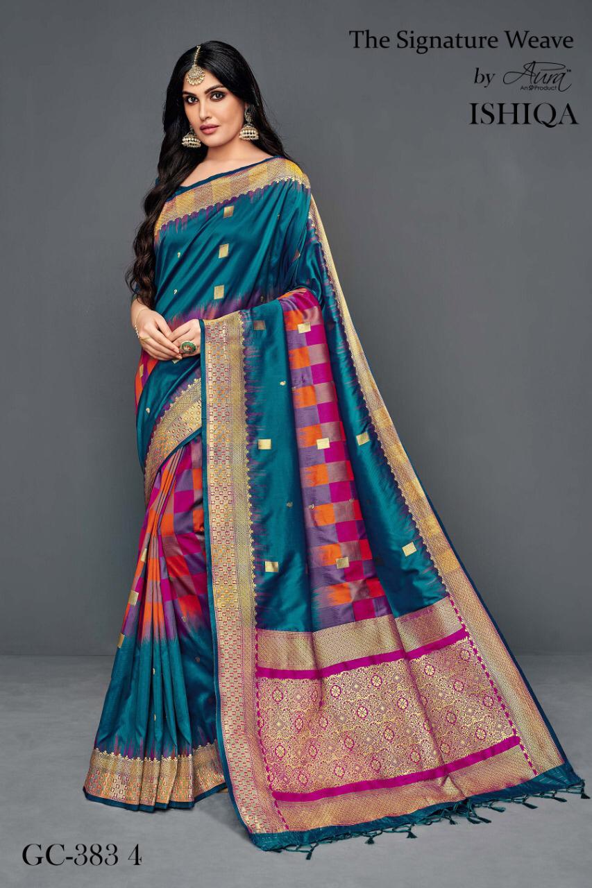Ishiqa By Aura 3831 To 3836 Series Indian Traditional Wear Collection Beautiful Stylish Fancy Colorful Party Wear & Occasional Wear Lichi Silk Printed Sarees At Wholesale Price