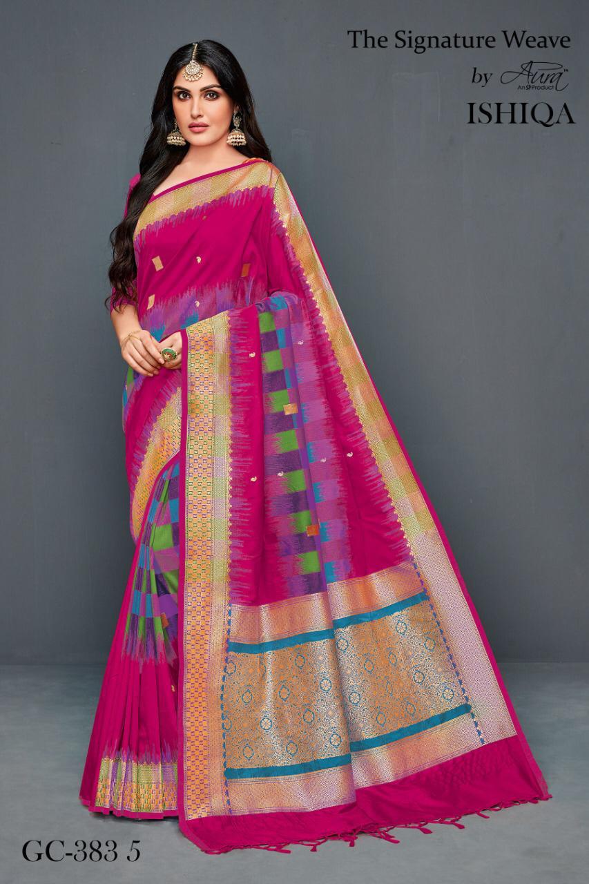 Ishiqa By Aura 3831 To 3836 Series Indian Traditional Wear Collection Beautiful Stylish Fancy Colorful Party Wear & Occasional Wear Lichi Silk Printed Sarees At Wholesale Price