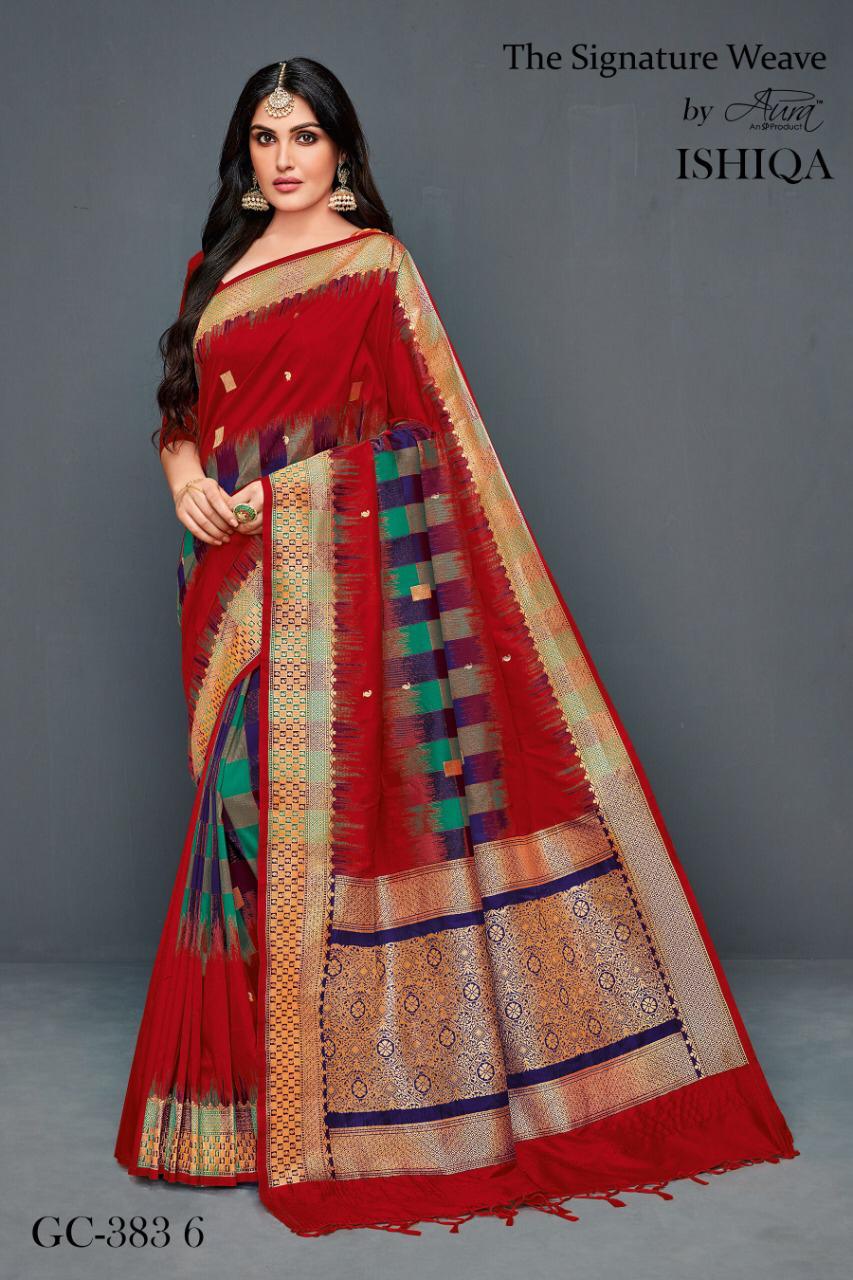 Ishiqa By Aura 3831 To 3836 Series Indian Traditional Wear Collection Beautiful Stylish Fancy Colorful Party Wear & Occasional Wear Lichi Silk Printed Sarees At Wholesale Price