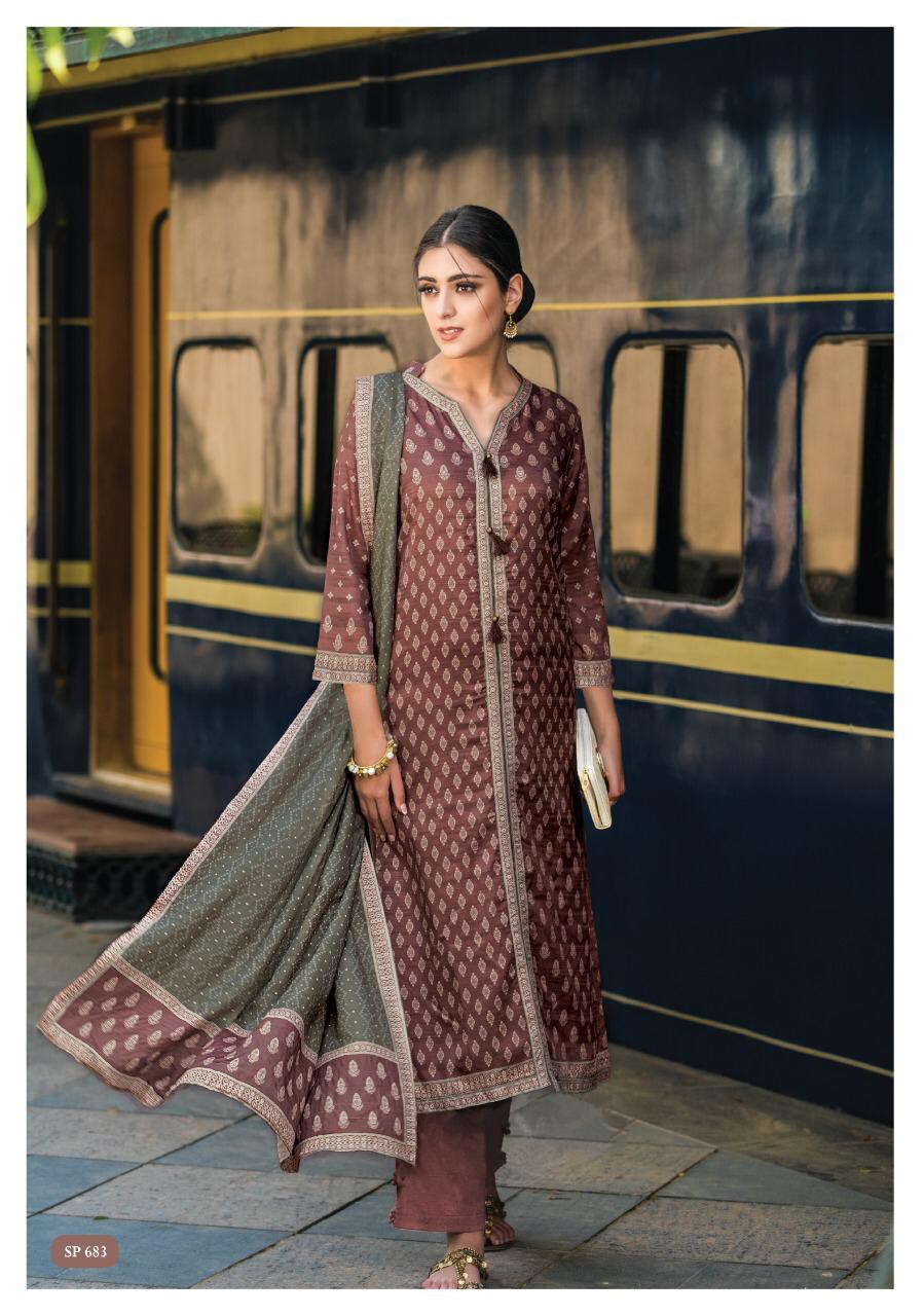 Ishrat By Sri 679 To 685 Series Beautiful Collection Suits Stylish Fancy Colorful Party Wear & Ethnic Wear Chanderi Silk Embroidered Dresses At Wholesale Price