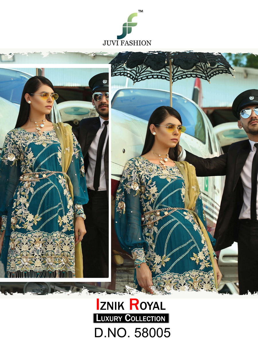 Iznik Royal Luxury Collection By Juvi Fashion 58001 To 58006 Series Pakistani Designer Suits Collection Beautiful Stylish Fancy Colorful Party Wear & Occasional Wear Faux Georgette Dresses At Wholesale Price