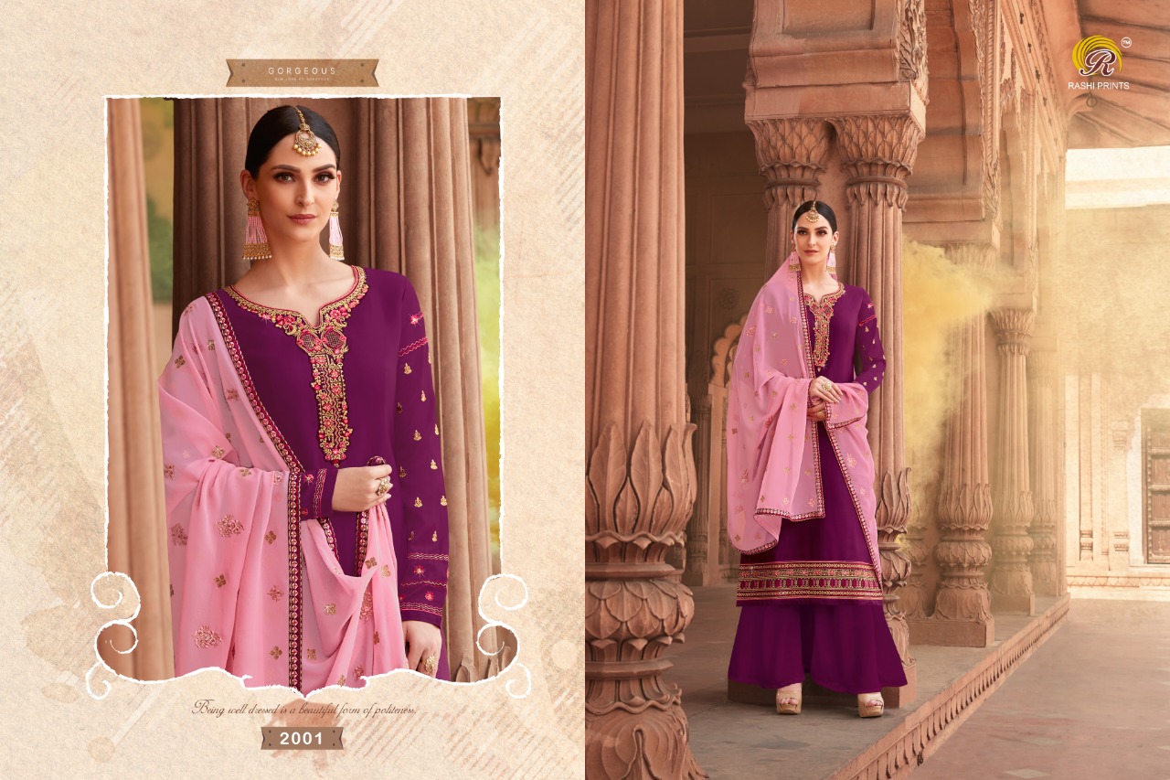 Jannat By Rashi Prints 2001 To 2005 Series Indian Traditional Wear Collection Beautiful Stylish Fancy Colorful Party Wear & Occasional Wear Georgette Sartin With Heavy Work Dresses At Wholesale Price