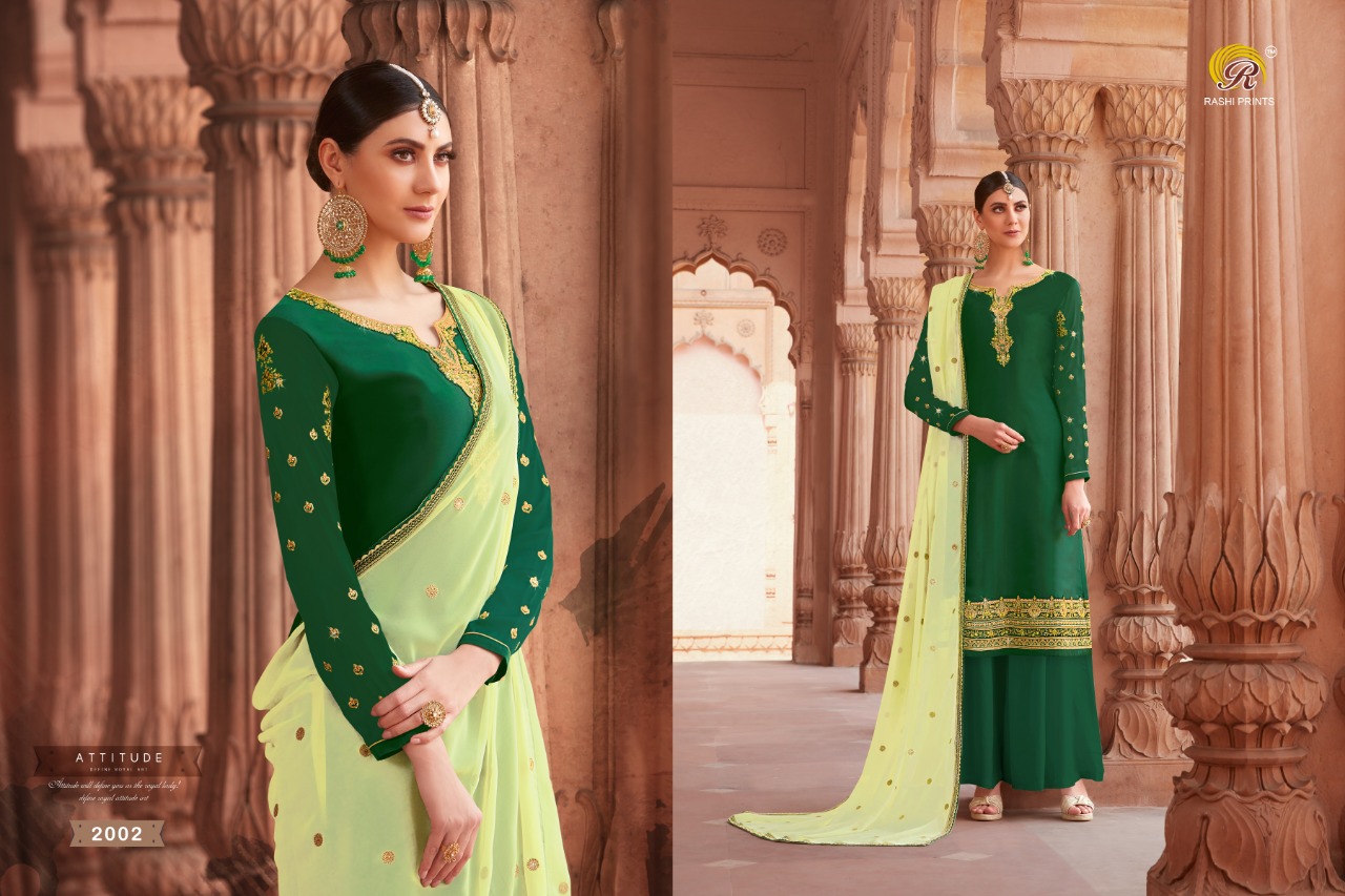 Jannat By Rashi Prints 2001 To 2005 Series Indian Traditional Wear Collection Beautiful Stylish Fancy Colorful Party Wear & Occasional Wear Georgette Sartin With Heavy Work Dresses At Wholesale Price