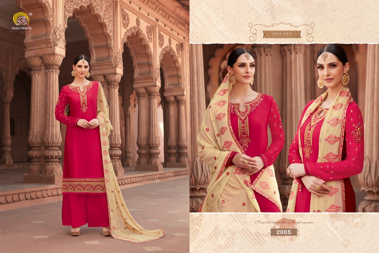 Jannat By Rashi Prints 2001 To 2005 Series Indian Traditional Wear Collection Beautiful Stylish Fancy Colorful Party Wear & Occasional Wear Georgette Sartin With Heavy Work Dresses At Wholesale Price