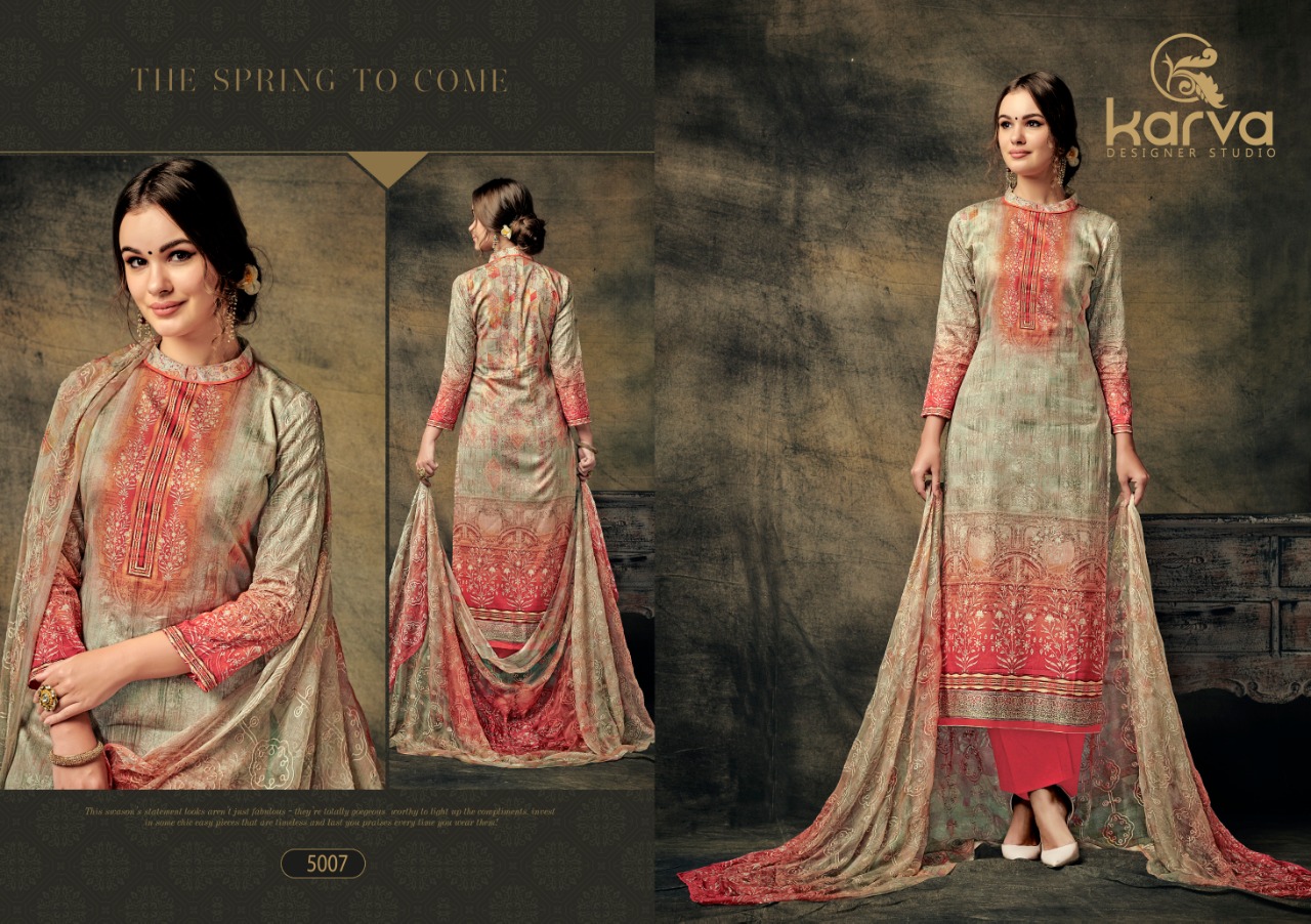 Jazmin By Karva Designer Studio 5001 To 5007 Series Winter Collection Suits Beautiful Suits Stylish Fancy Colorful Winter Wear & Ethnic Wear Collection Pure Pashmina Dresses At Wholesale Price