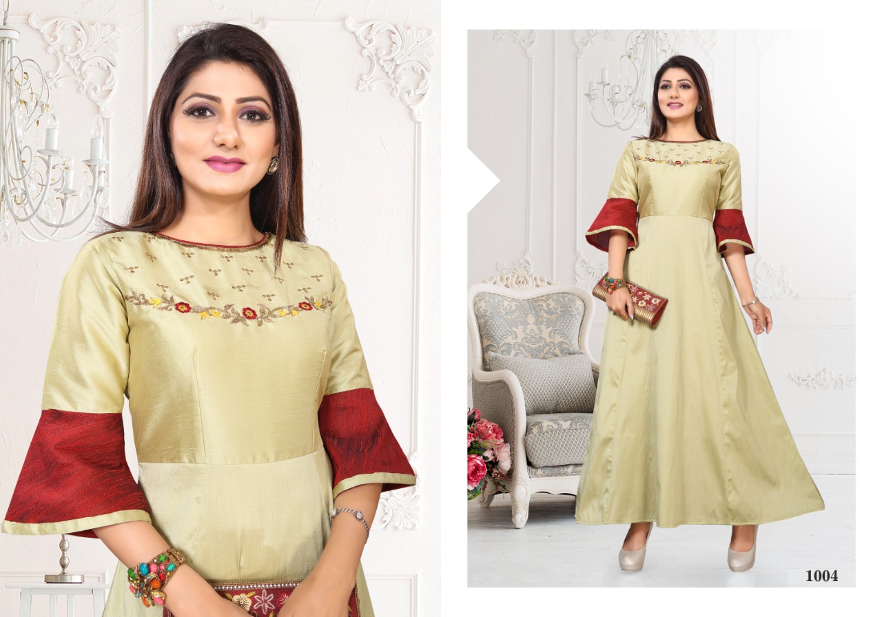 Jeel By Kaamiri 1001 To 1006 Series Beautiful Colorful Stylish Fancy Casual Wear & Ethnic Wear & Ready To Wear Silk Two Tone Kurtis At Wholesale Price