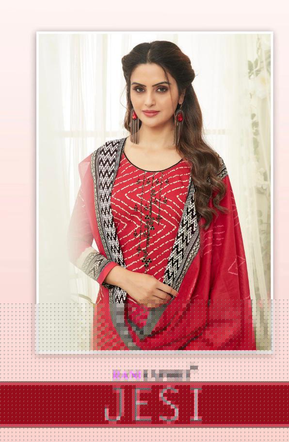 Jesi By Rani Exports 1010 To 1017 Series Indian Traditional Wear Collection Beautiful Stylish Fancy Colorful Party Wear & Occasional Wear Pure Cotton Lawn Bandhni Print With Embroidery Work Dresses At Wholesale Price