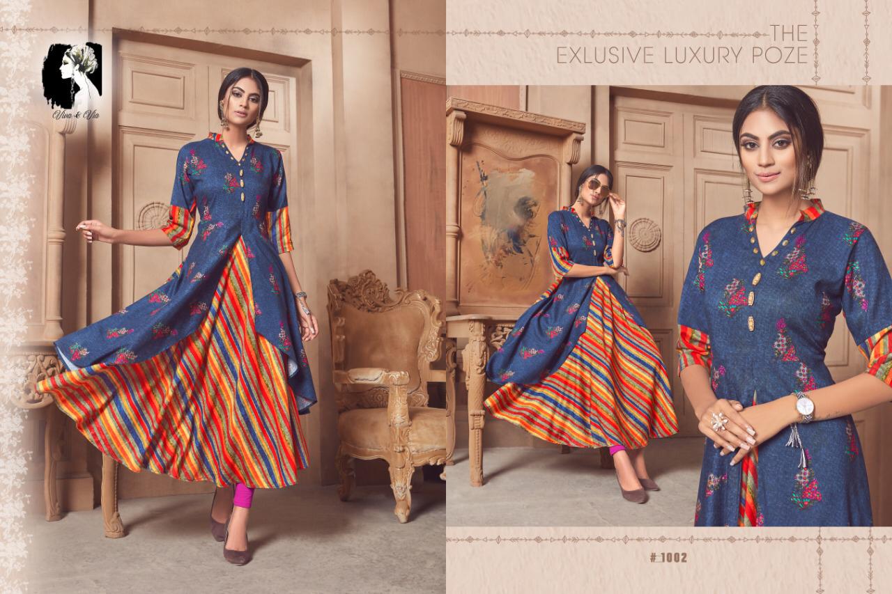 Jessy By Viva & Via 1001 To 1007 Series Beautiful Colorful Stylish Fancy Casual Wear & Ethnic Wear & Ready To Wear Heavy Rayon Printed Kurtis At Wholesale Price
