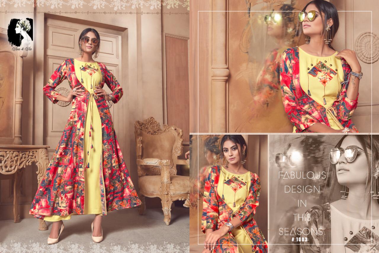 Jessy By Viva & Via 1001 To 1007 Series Beautiful Colorful Stylish Fancy Casual Wear & Ethnic Wear & Ready To Wear Heavy Rayon Printed Kurtis At Wholesale Price