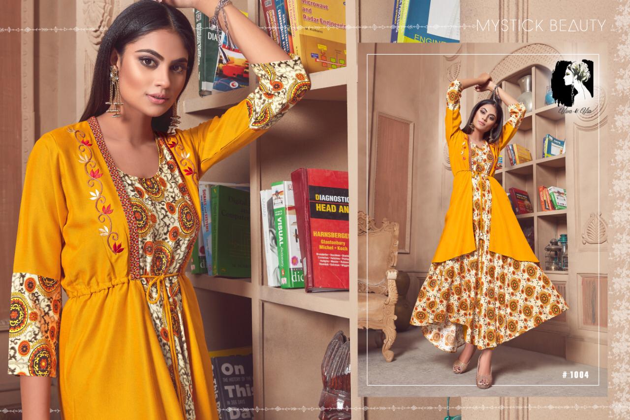 Jessy By Viva & Via 1001 To 1007 Series Beautiful Colorful Stylish Fancy Casual Wear & Ethnic Wear & Ready To Wear Heavy Rayon Printed Kurtis At Wholesale Price