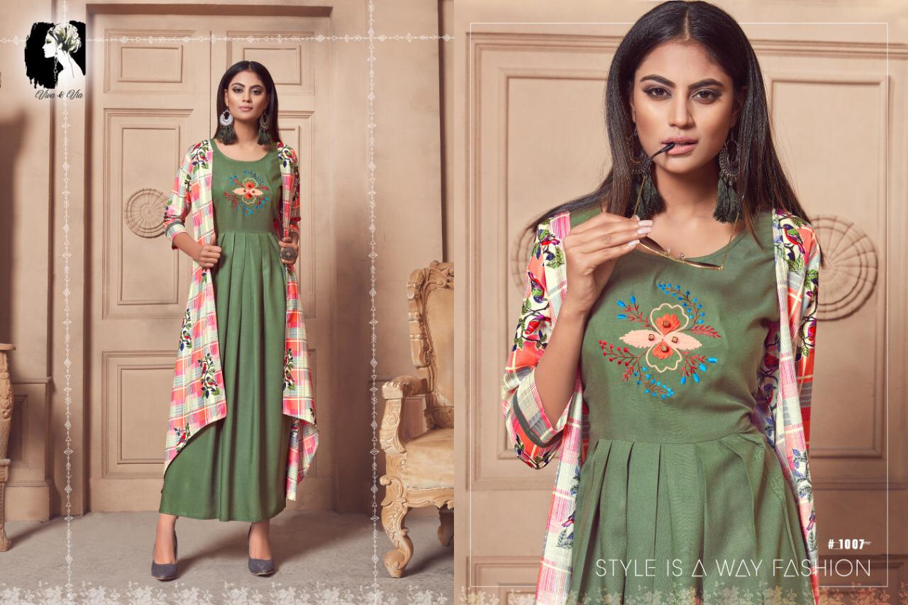 Jessy By Viva & Via 1001 To 1007 Series Beautiful Colorful Stylish Fancy Casual Wear & Ethnic Wear & Ready To Wear Heavy Rayon Printed Kurtis At Wholesale Price