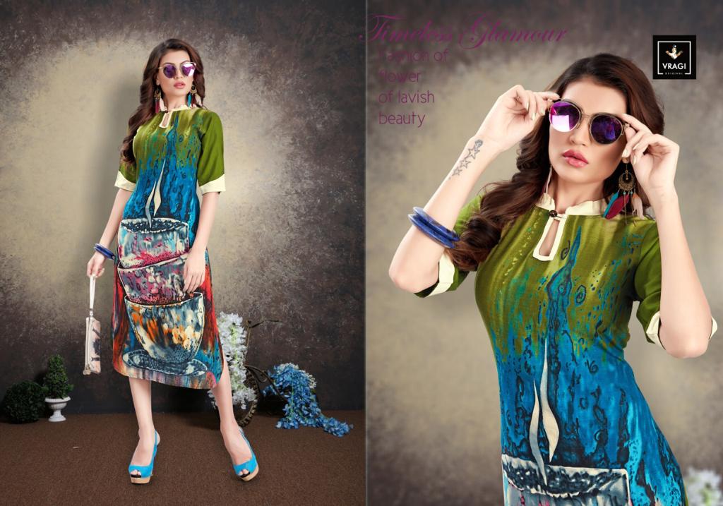 Jhanvi By Vragi 01 To 08 Series Beautiful Colorful Stylish Fancy Casual Wear & Ethnic Wear & Ready To Wear Heavy Rayon Printed Kurtis At Wholesale Price