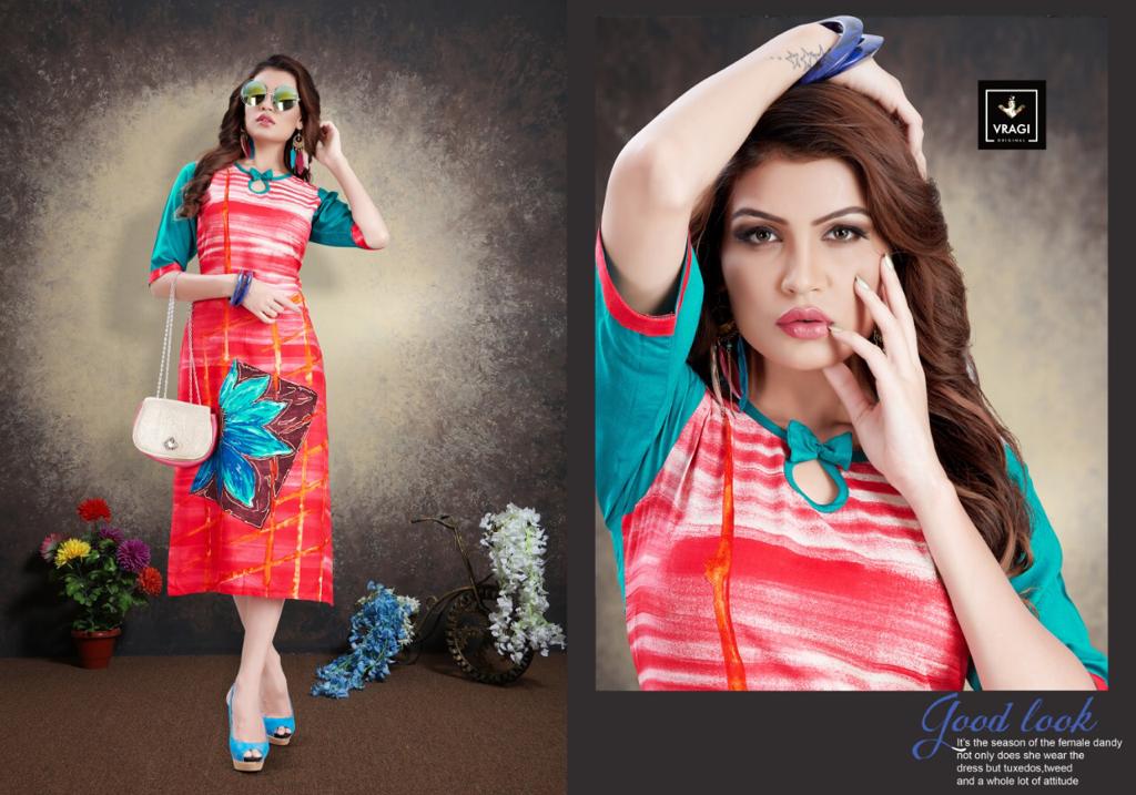 Jhanvi By Vragi 01 To 08 Series Beautiful Colorful Stylish Fancy Casual Wear & Ethnic Wear & Ready To Wear Heavy Rayon Printed Kurtis At Wholesale Price