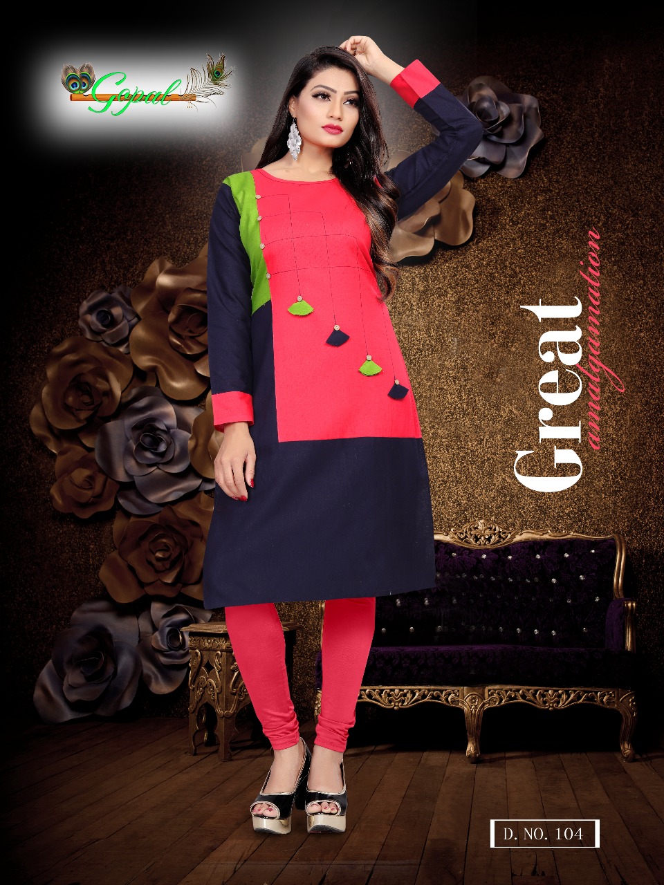Jinaam Vol-1 By Gopal 101 To 108 Series Beautiful Colorful Stylish Fancy Party Wear & Ethnic Wear & Ready To Heavy Cotton Flex Kurtis At Wholesale Price