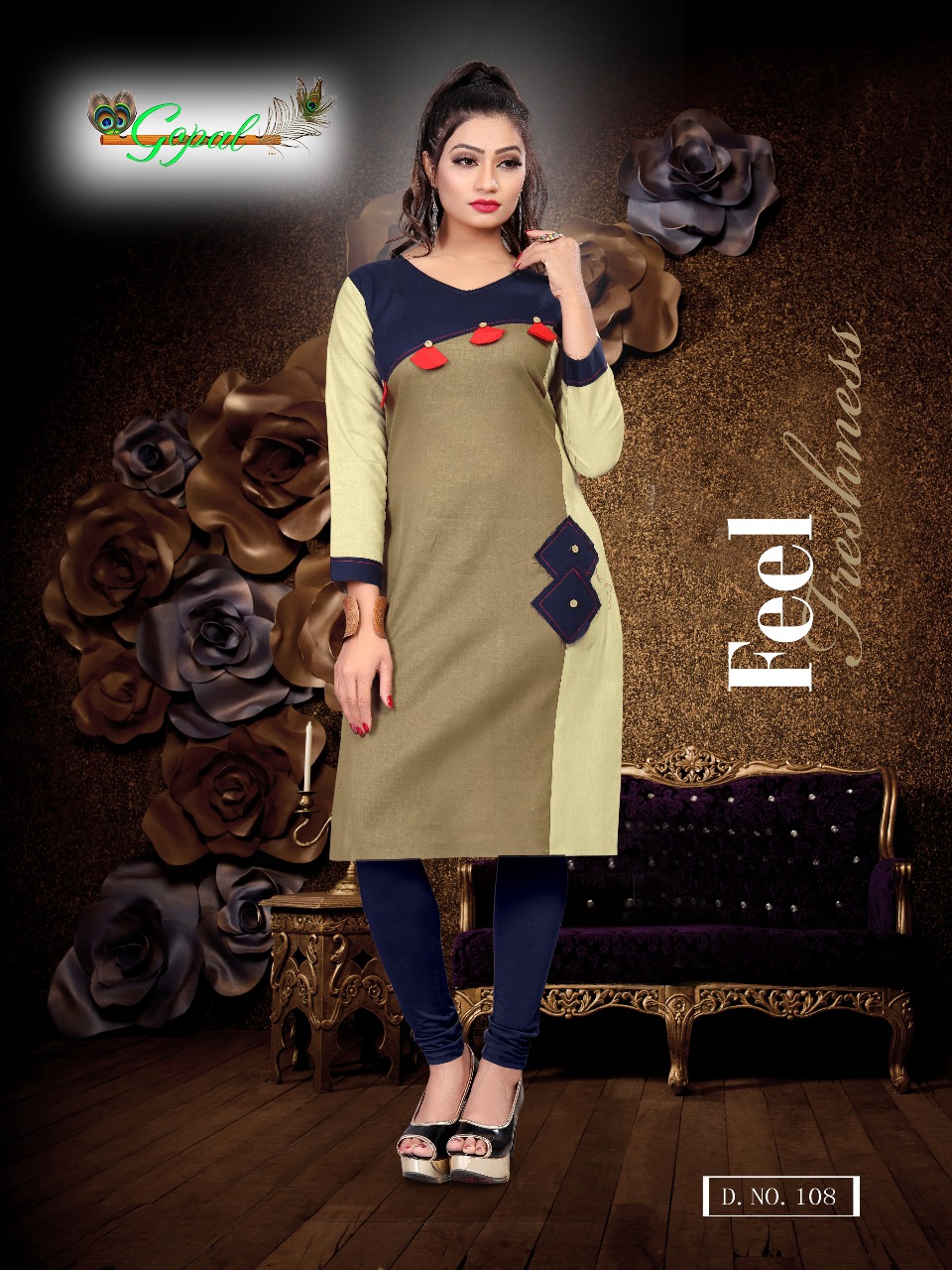 Jinaam Vol-1 By Gopal 101 To 108 Series Beautiful Colorful Stylish Fancy Party Wear & Ethnic Wear & Ready To Heavy Cotton Flex Kurtis At Wholesale Price