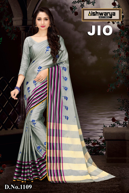 Jio By Aishwarya Cottons 1107 To 1116 Series Beautiful Stylish Fancy Colorful Traditional Collection Party Wear & Ethnic Wear Pure Cotton Silk Printed Sarees At Wholesale Price