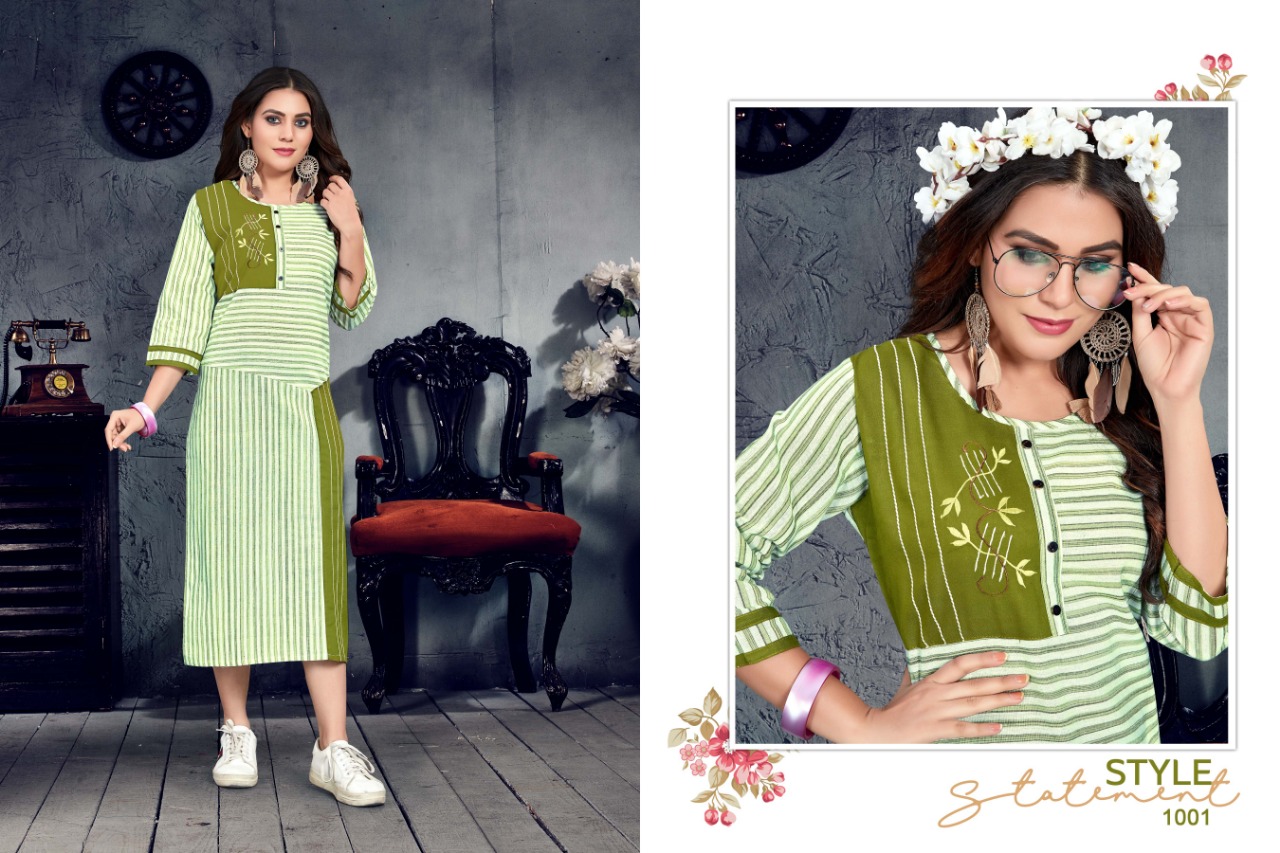 Joya By Cygnus 1001 To 1005 Series Beautiful Stylish Colorful Fancy Party Wear & Ethnic Wear & Ready To Wear Handloom Cotton Strip And Checks Kurtis At Wholesale Price