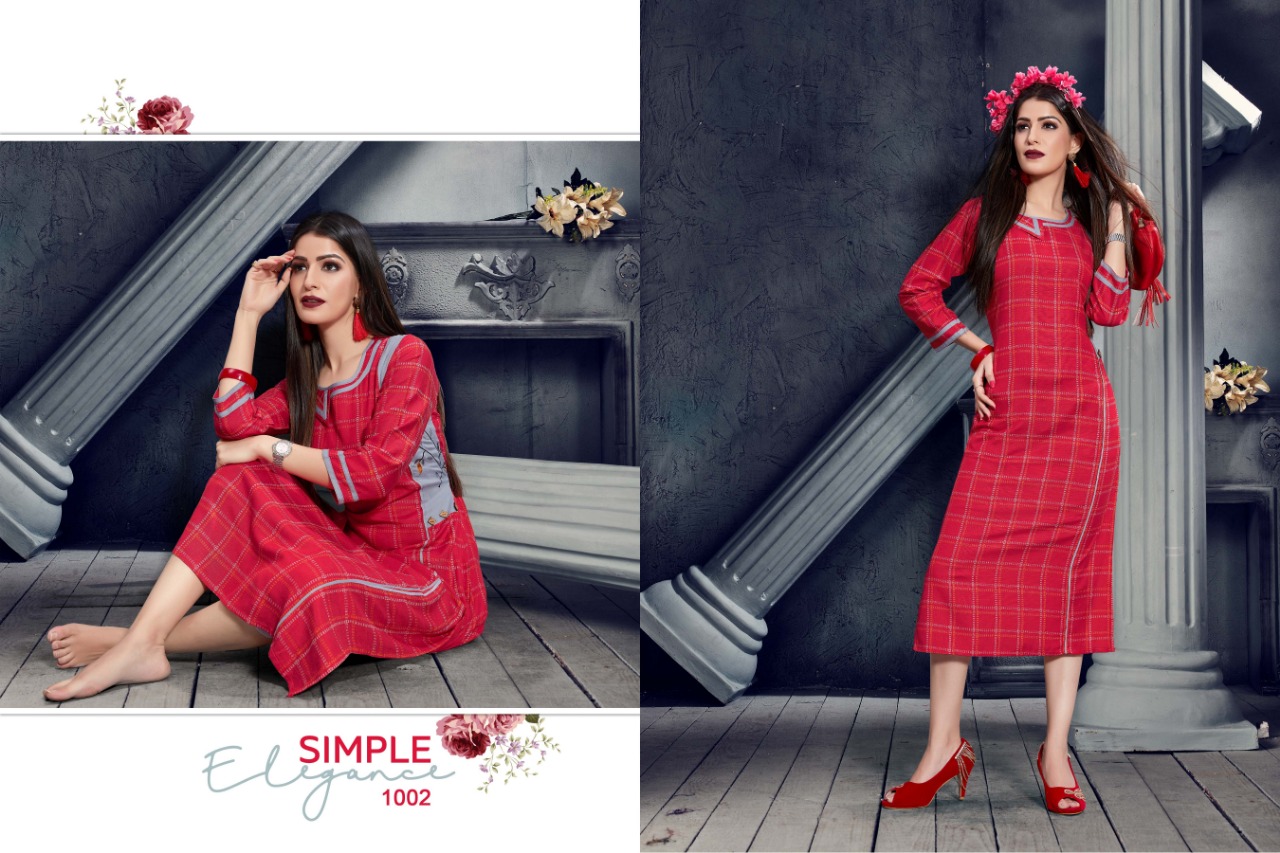 Joya By Cygnus 1001 To 1005 Series Beautiful Stylish Colorful Fancy Party Wear & Ethnic Wear & Ready To Wear Handloom Cotton Strip And Checks Kurtis At Wholesale Price