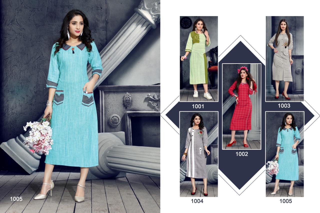 Joya By Cygnus 1001 To 1005 Series Beautiful Stylish Colorful Fancy Party Wear & Ethnic Wear & Ready To Wear Handloom Cotton Strip And Checks Kurtis At Wholesale Price
