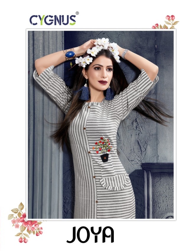 Joya By Cygnus 1001 To 1005 Series Beautiful Stylish Colorful Fancy Party Wear & Ethnic Wear & Ready To Wear Handloom Cotton Strip And Checks  Kurtis At Wholesale Price