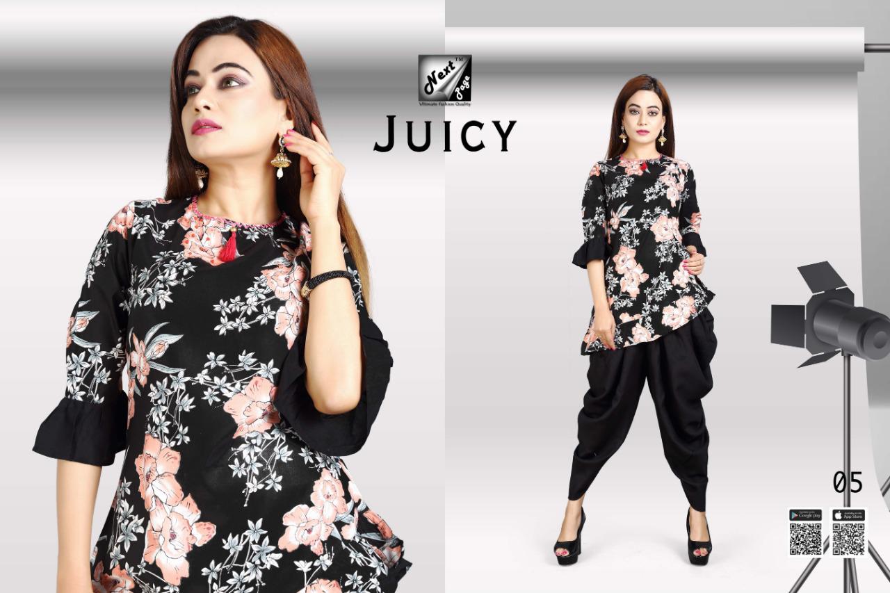 Juicy By Next Page 01 To 10 Series Beautiful Colorful Stylish Fancy Casual Wear & Ethnic Wear Heavy Rayon Printed Kurtis With Bottom At Wholesale Price