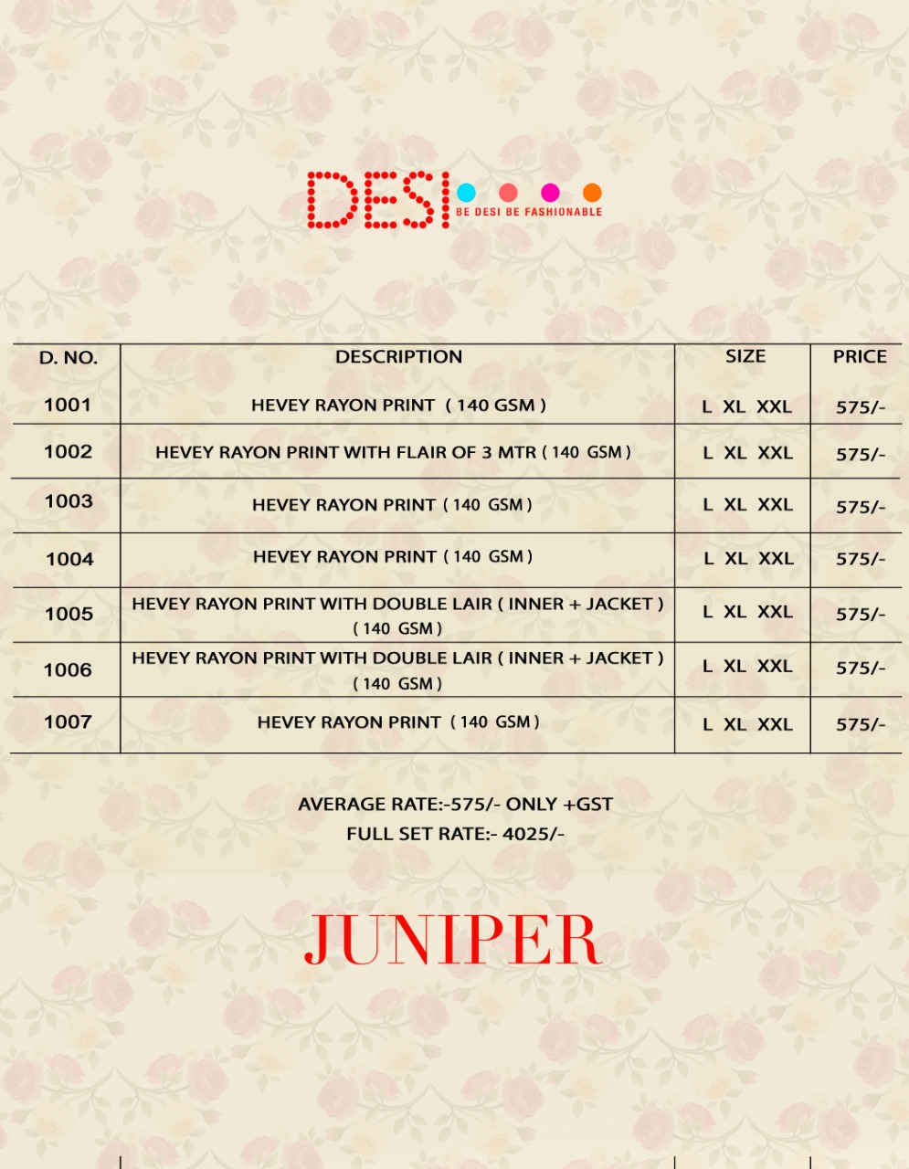 Juniper By Desi 1001 To 1007 Series Beautiful Stylish Fancy Colorful Casual Wear & Ethnic Wear & Ready To Wear Heavy Rayon Printed Kurtis At Wholesale Price