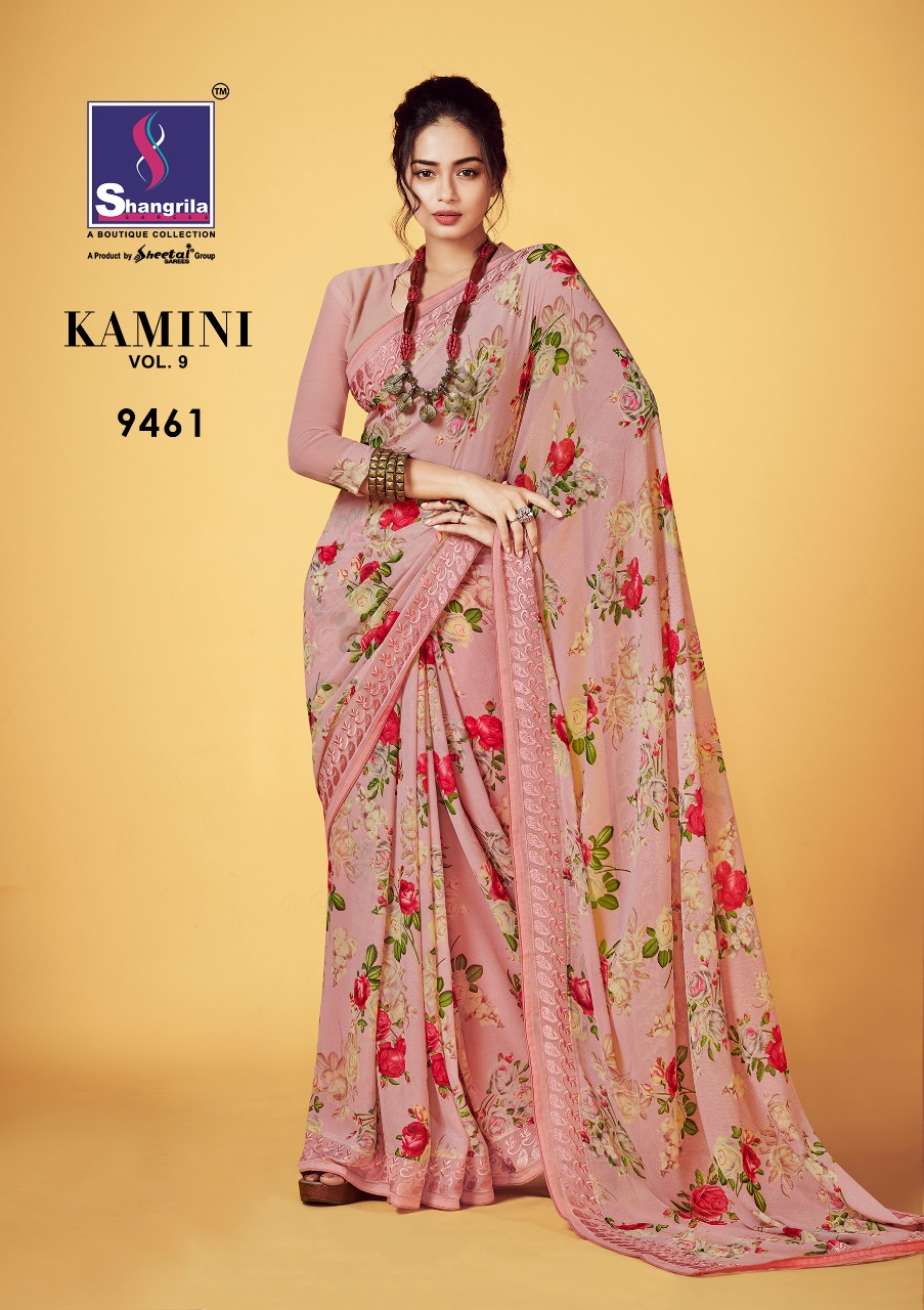 Kaamini Vol-9 By Shangrila Sarees 9461 To 9472 Series Indian Traditional Wear Collection Beautiful Stylish Fancy Colorful Party Wear & Ethnic Wear Fancy Printed Sarees At Wholesale Price