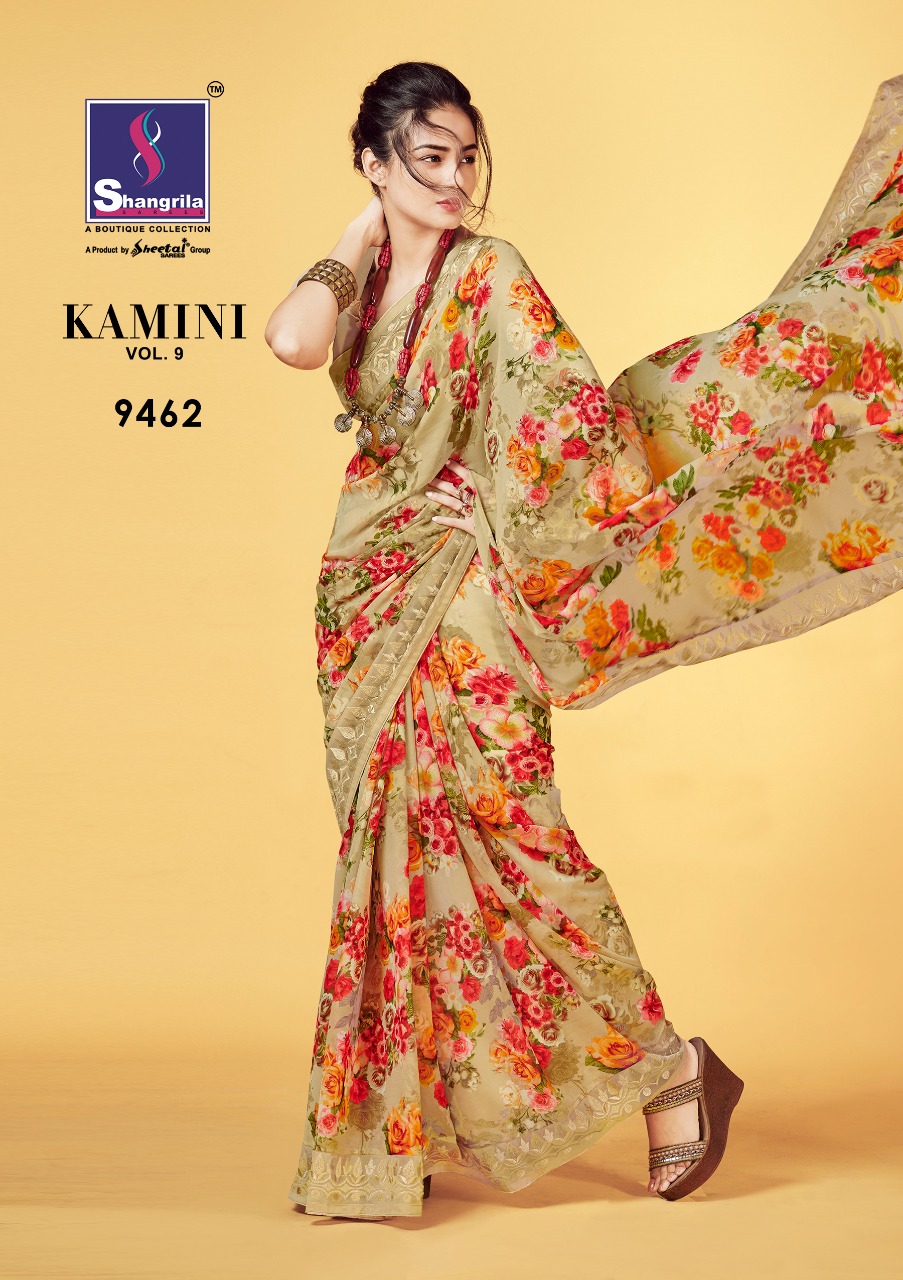 Kaamini Vol-9 By Shangrila Sarees 9461 To 9472 Series Indian Traditional Wear Collection Beautiful Stylish Fancy Colorful Party Wear & Ethnic Wear Fancy Printed Sarees At Wholesale Price