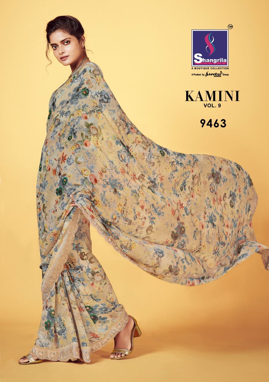 Kaamini Vol-9 By Shangrila Sarees 9461 To 9472 Series Indian Traditional Wear Collection Beautiful Stylish Fancy Colorful Party Wear & Ethnic Wear Fancy Printed Sarees At Wholesale Price