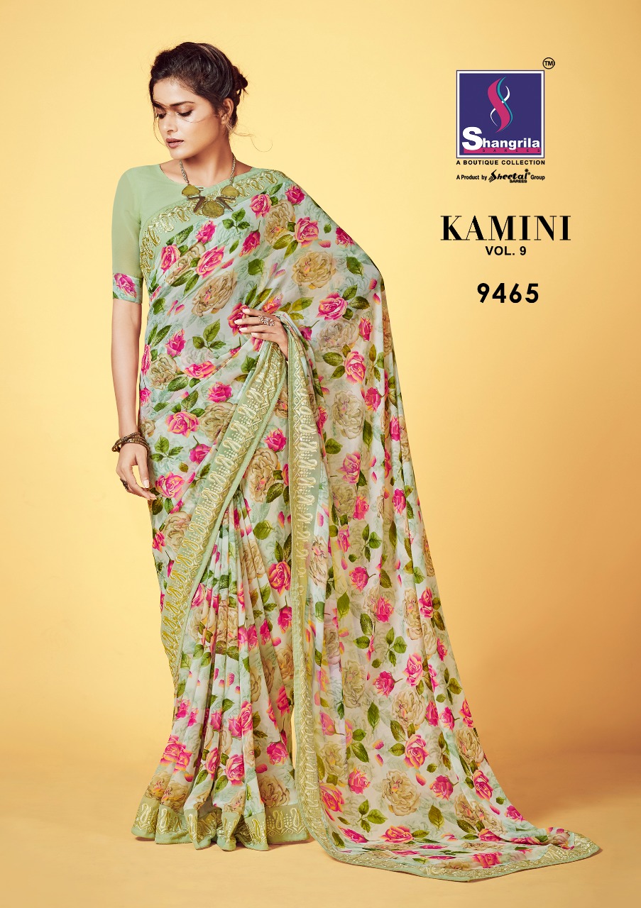 Kaamini Vol-9 By Shangrila Sarees 9461 To 9472 Series Indian Traditional Wear Collection Beautiful Stylish Fancy Colorful Party Wear & Ethnic Wear Fancy Printed Sarees At Wholesale Price