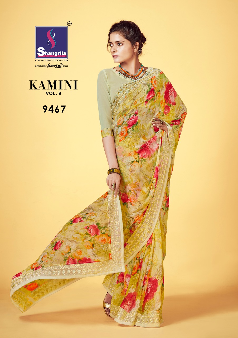 Kaamini Vol-9 By Shangrila Sarees 9461 To 9472 Series Indian Traditional Wear Collection Beautiful Stylish Fancy Colorful Party Wear & Ethnic Wear Fancy Printed Sarees At Wholesale Price