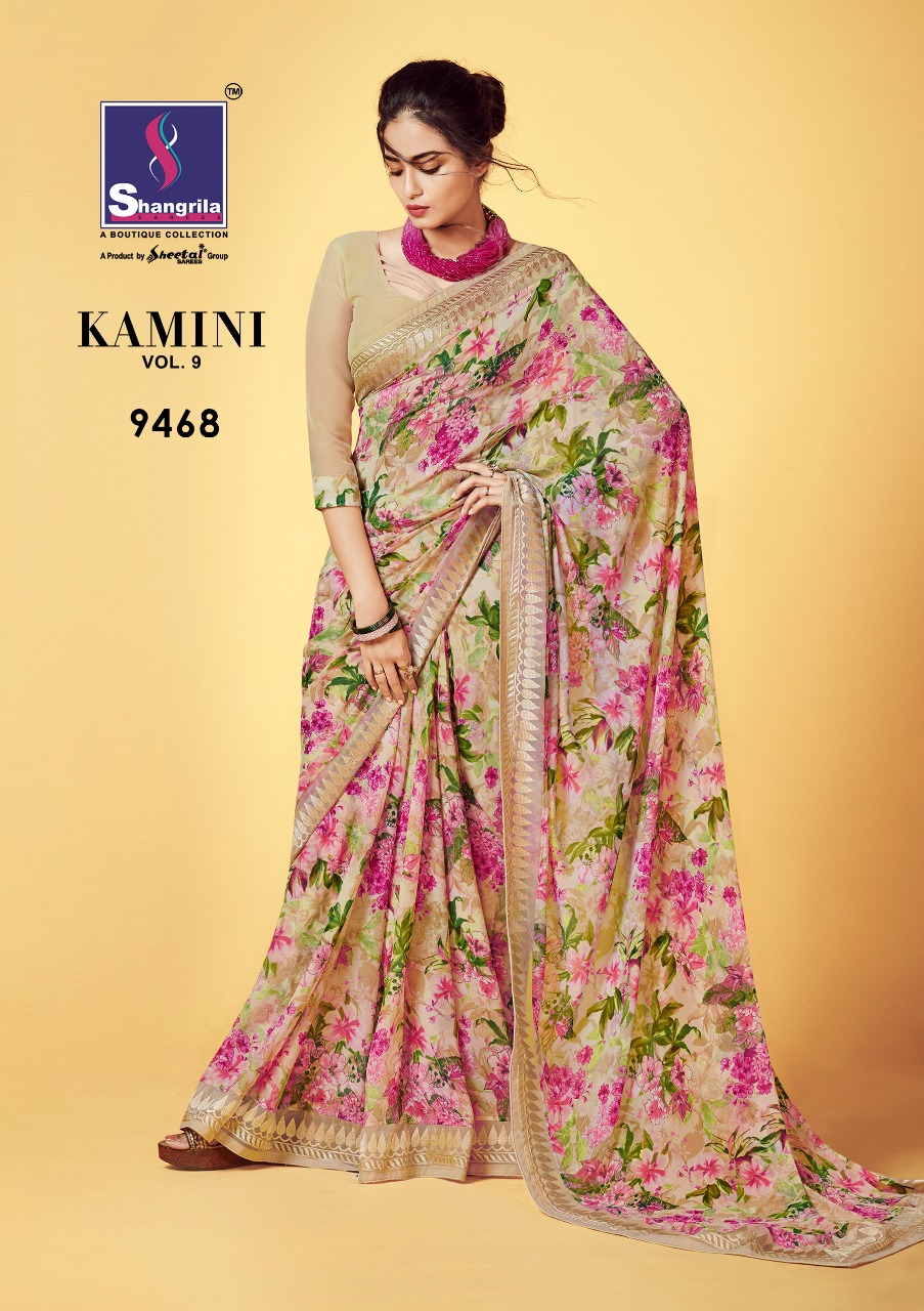 Kaamini Vol-9 By Shangrila Sarees 9461 To 9472 Series Indian Traditional Wear Collection Beautiful Stylish Fancy Colorful Party Wear & Ethnic Wear Fancy Printed Sarees At Wholesale Price