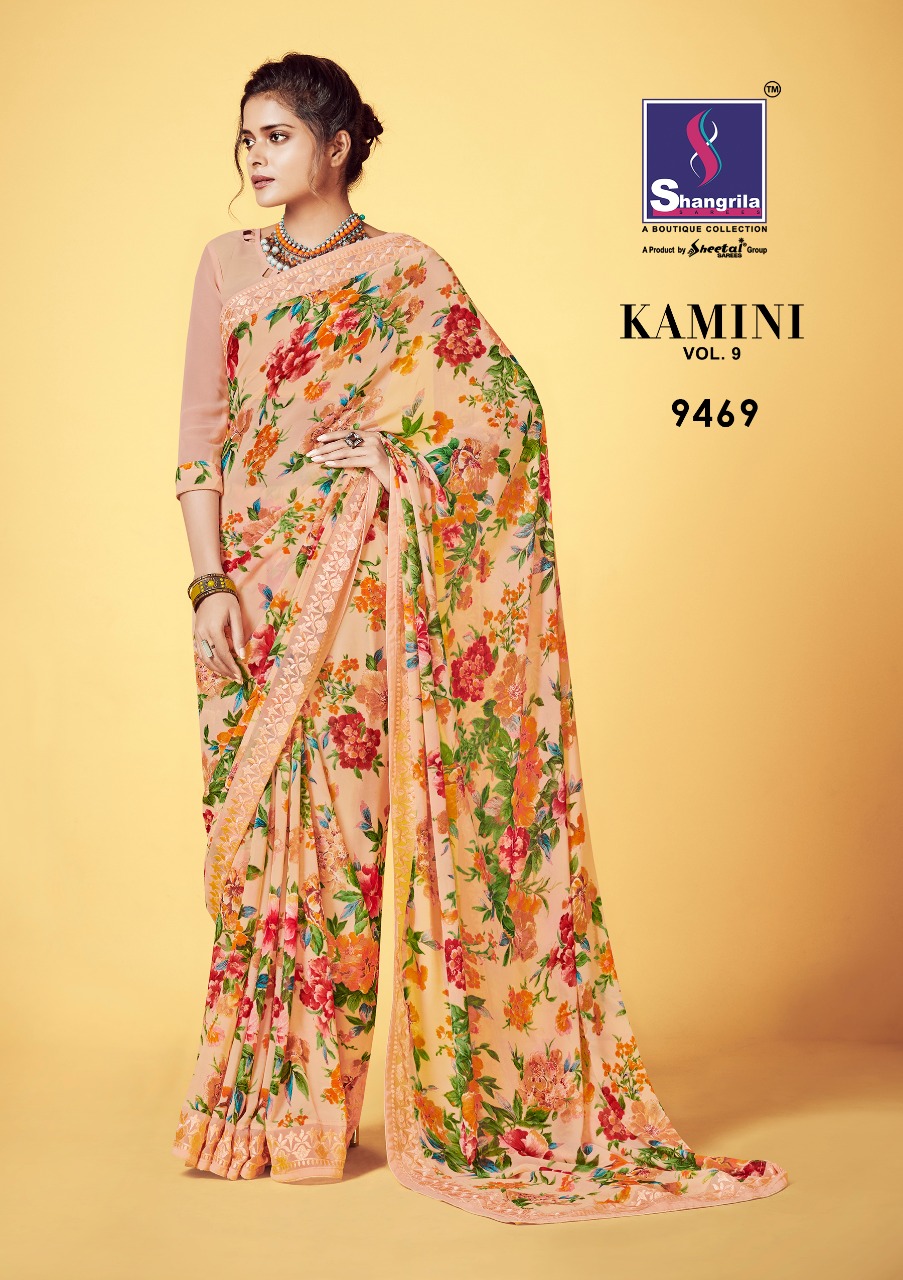 Kaamini Vol-9 By Shangrila Sarees 9461 To 9472 Series Indian Traditional Wear Collection Beautiful Stylish Fancy Colorful Party Wear & Ethnic Wear Fancy Printed Sarees At Wholesale Price