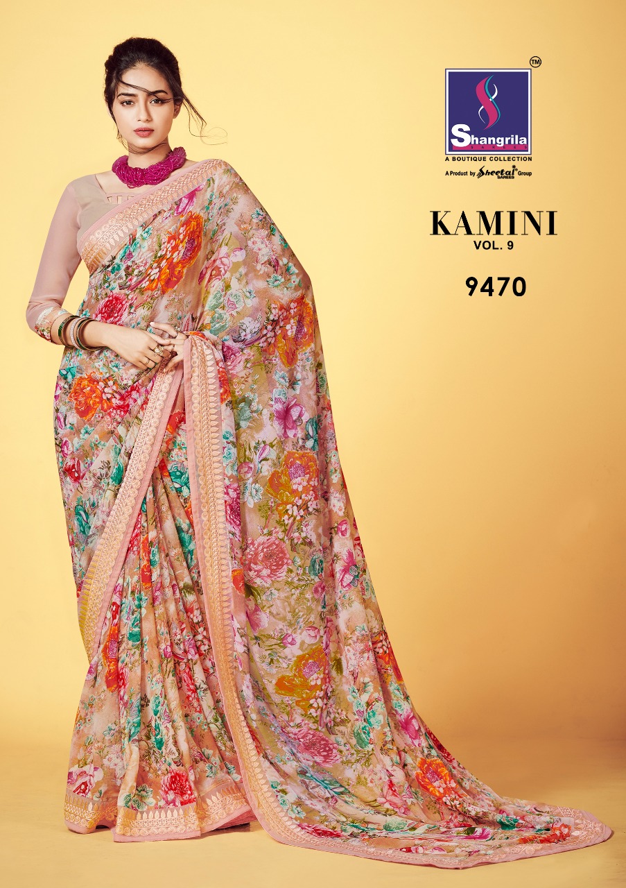 Kaamini Vol-9 By Shangrila Sarees 9461 To 9472 Series Indian Traditional Wear Collection Beautiful Stylish Fancy Colorful Party Wear & Ethnic Wear Fancy Printed Sarees At Wholesale Price